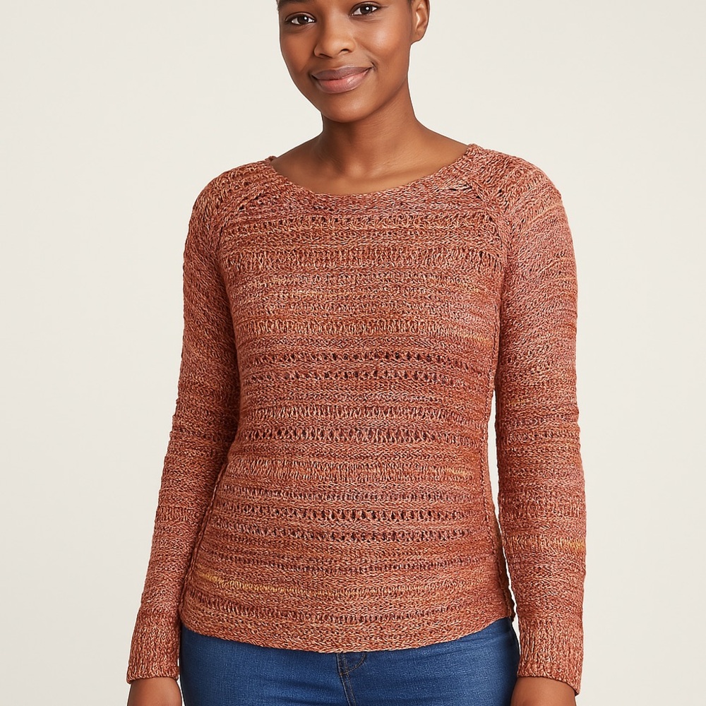 Pink Rose- Women's Rust Sweater. Open stitch knit. Size Large.
